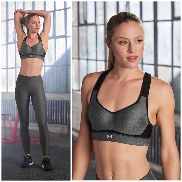 Under Armour, HeatGear Charcoal Heather High-Impact Sports Bra - Picture 3 of 16